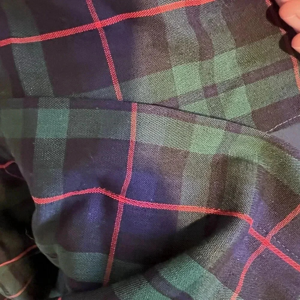 Vintage Blue Plaid‎ Handmade Pleated Skirt Waist 24 Academia Holiday Old Money